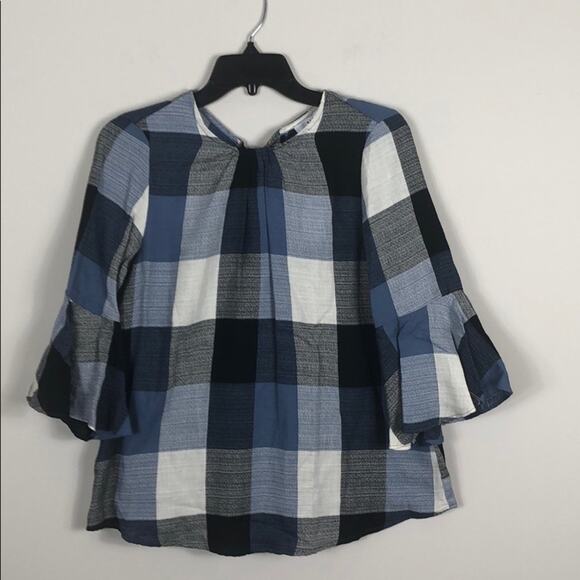 Ro De Top Blue Plaid Bow Back Blouse - Picture 6 of 7